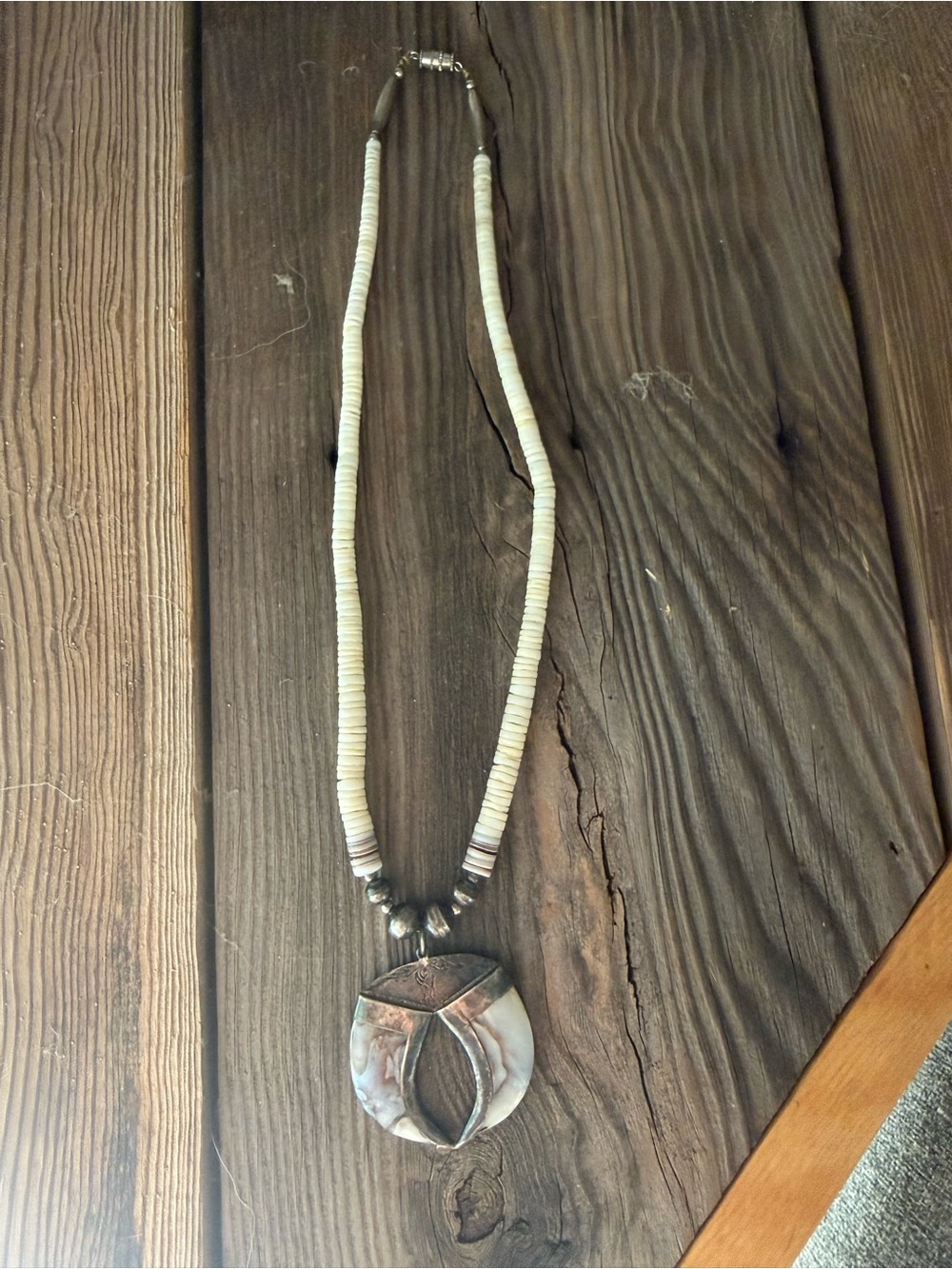 Vintage Heishi Shell and Mother of Pearl with sterling silver necklace